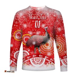 Custom Personalised Australian Emu Christmas Long Sleeve T-shirt Original Style Red