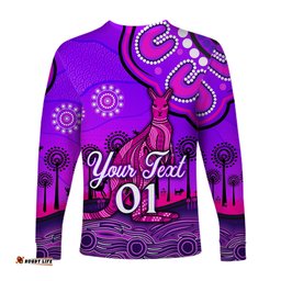 Custom Personalised Aboriginal Art Kangaroo Long Sleeve T-shirt Indigenous Unique Purple