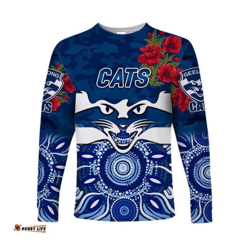 Custom Personalised GeelongCats ANZAC Long Sleeve T-shirt Indigenous