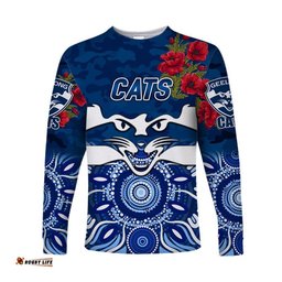 Custom Personalised GeelongCats ANZAC Long Sleeve T-shirt Indigenous