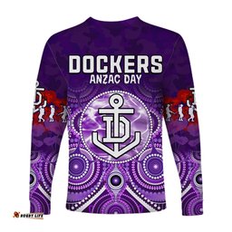 Custom Personalised Dockers Anzac Long Sleeve T-shirt Fremantle Football Aboriginal Poppy Flowers