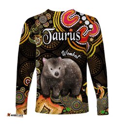 Australian Astrology Long Sleeve T-shirt Taurus Wombat Zodiac Aboriginal Gold