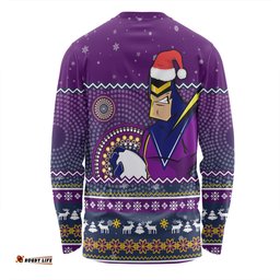 Melbourne Storm Christmas Custom Long Sleeve T-shirt - Ugly Xmas And Aboriginal Patterns For Die Hard Fan Long Sleeve T-shirt