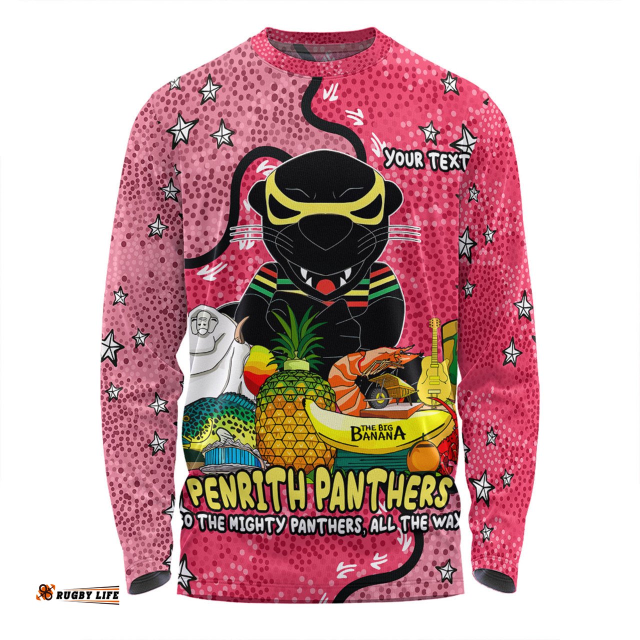 Penrith Panthers Custom Long Sleeve T-shirt - Australian Big Things (Pink) Long Sleeve T-shirt