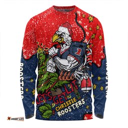 Sydney Roosters Christmas Custom Long Sleeve T-shirt - Let's Get Lit Chrisse Pressie Long Sleeve T-shirt