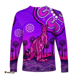 Aboriginal Art Kangaroo Long Sleeve T-shirt Indigenous Unique Purple