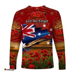 Australia Aboriginal ANZAC Long Sleeve T-shirt Poppy Red