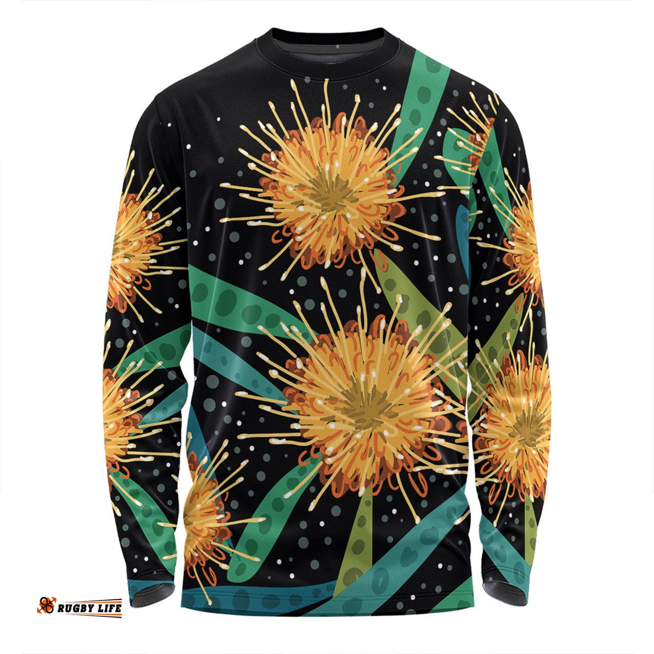 Australia Flowers Aboriginal Long Sleeve T-shirt - Australian Yellow Hakea Flower Art Long Sleeve T-shirt