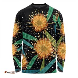 Australia Flowers Aboriginal Long Sleeve T-shirt - Australian Yellow Hakea Flower Art Long Sleeve T-shirt