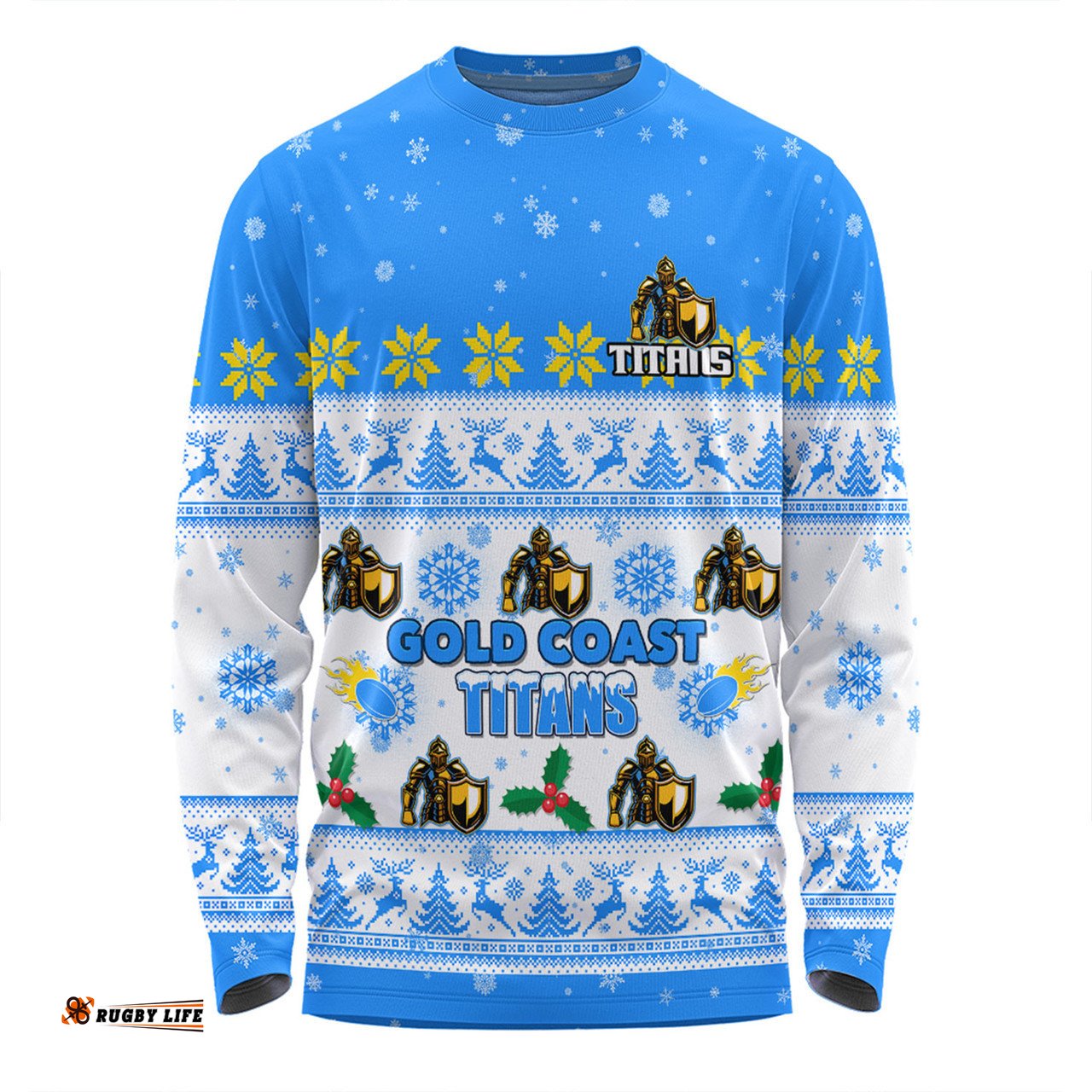 Gold Coast Titans Christmas Custom Long Sleeve T-shirt - Special Ugly Christmas Long Sleeve T-shirt