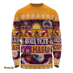 Brisbane Broncos Christmas Aboriginal Custom Long Sleeve T-shirt - Indigenous Knitted Ugly Xmas Style Long Sleeve T-shirt