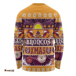 Brisbane Broncos Christmas Aboriginal Custom Long Sleeve T-shirt - Indigenous Knitted Ugly Xmas Style Long Sleeve T-shirt