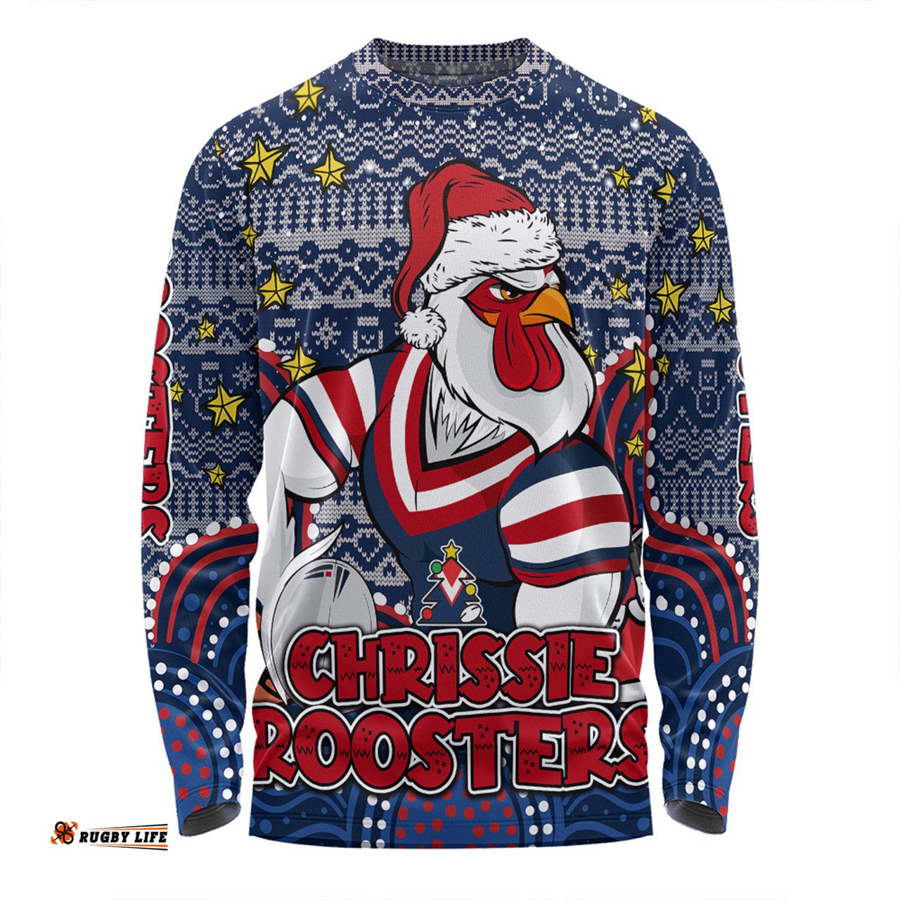Sydney Roosters Christmas Custom Long Sleeve T-shirt - Christmas Knit Patterns Vintage Jersey Ugly Long Sleeve T-shirt