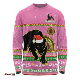 Penrith Panthers Christmas Custom Long Sleeve T-shirt - Ugly Xmas And Aboriginal Patterns For Die Hard Fan Long Sleeve T-shirt