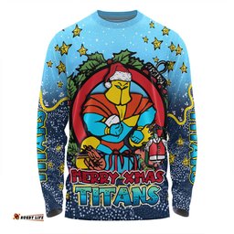 Gold Coast Titans Christmas Custom Long Sleeve T-shirt - Merry Christmas Our Beloved Team With Aboriginal Dot Art Pattern Long Sleeve T-shirt