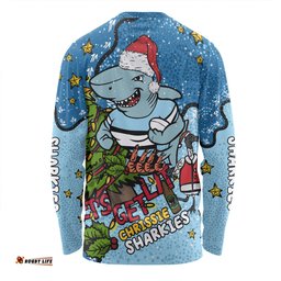 Cronulla-Sutherland Sharks Christmas Custom Long Sleeve T-shirt - Let's Get Lit Chrisse Pressie Long Sleeve T-shirt