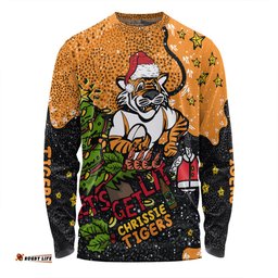 Wests Tigers Christmas Custom Long Sleeve T-shirt - Let's Get Lit Chrisse Pressie Long Sleeve T-shirt