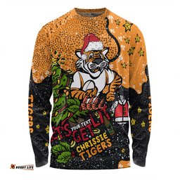 Wests Tigers Christmas Custom Long Sleeve T-shirt - Let's Get Lit Chrisse Pressie Long Sleeve T-shirt