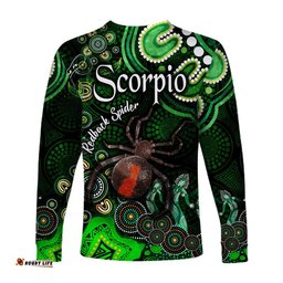 Australian Astrology Long Sleeve T-shirt Scorpio Redback Spider Zodiac Aboriginal Green