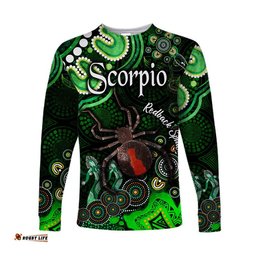 Australian Astrology Long Sleeve T-shirt Scorpio Redback Spider Zodiac Aboriginal Green