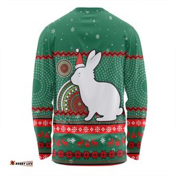 South Sydney Rabbitohs Custom Long Sleeve T-shirt - Ugly Xmas And Aboriginal Patterns For Die Hard Fan Long Sleeve T-shirt