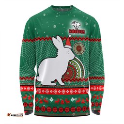 South Sydney Rabbitohs Custom Long Sleeve T-shirt - Ugly Xmas And Aboriginal Patterns For Die Hard Fan Long Sleeve T-shirt