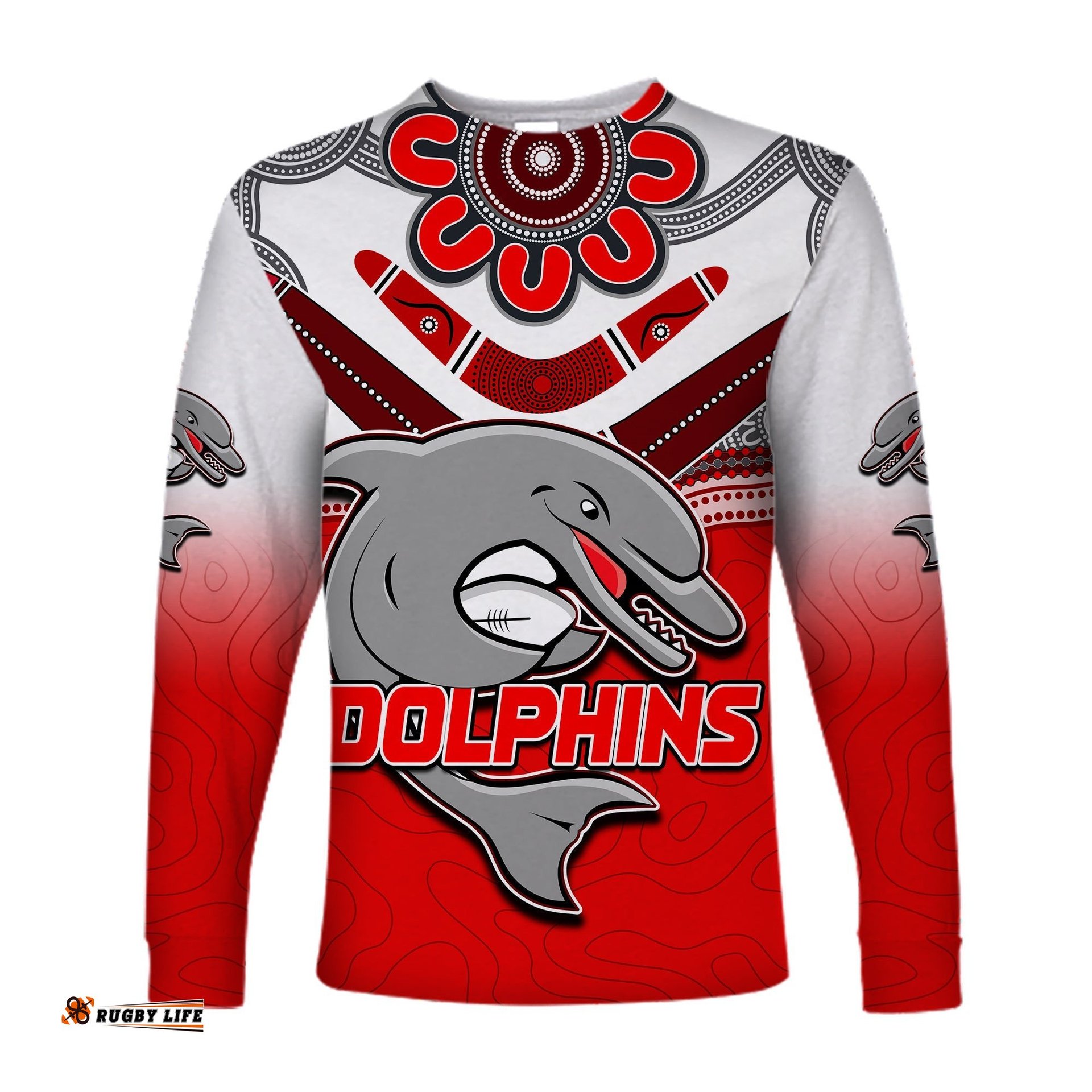 Custom Personalised Dolphins Rugby Long Sleeve T-shirt Redcliffe Come Back Stronger