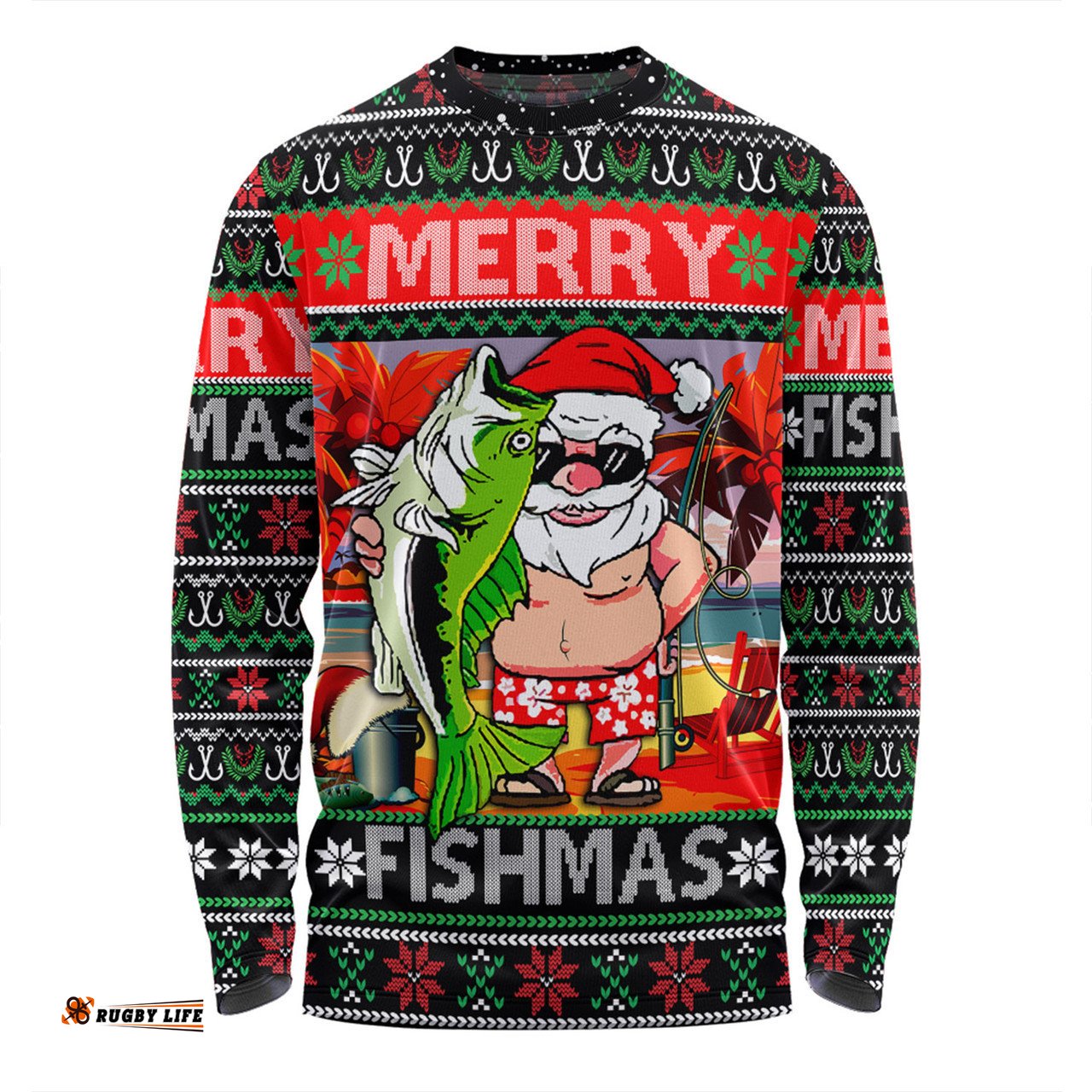 Australia Christmas Fishing Long Sleeve T-shirt - Merrry Fishmas Angler Santa Claus Long Sleeve T-shirt