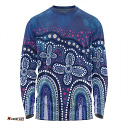 Australia Aboriginal Long Sleeve T-shirt - Dot painting illustration in Aboriginal style Blue Long Sleeve T-shirt