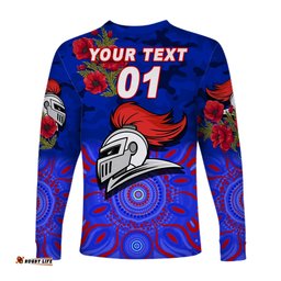 Custom Personalised Newcastle Knights ANZAC Long Sleeve T-shirt Indigenous