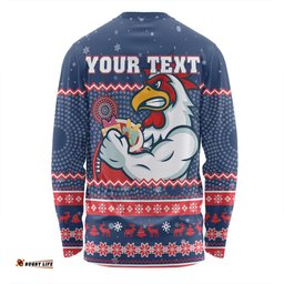 Sydney Roosters Christmas Custom Long Sleeve T-shirt - Ugly Xmas And Aboriginal Patterns For Die Hard Fan Long Sleeve T-shirt