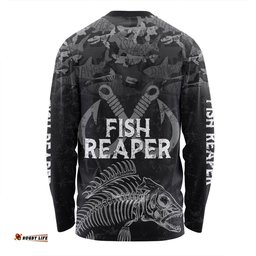 Australia Fishing Custom Long Sleeve T-shirt - Fish Reaper Fish Skeleton Grey Long Sleeve T-shirt
