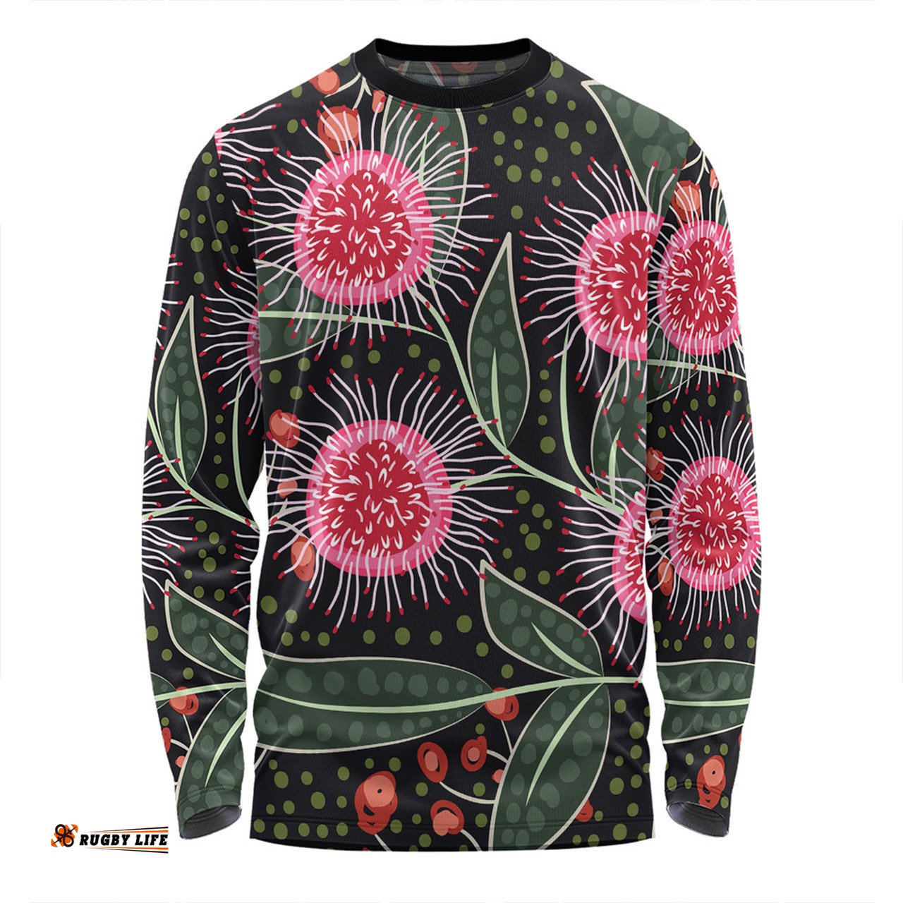 Australia Flowers Aboriginal Long Sleeve T-shirt - Aboriginal Style Australian Hakea Flower Long Sleeve T-shirt