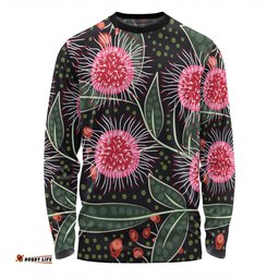 Australia Flowers Aboriginal Long Sleeve T-shirt - Aboriginal Style Australian Hakea Flower Long Sleeve T-shirt