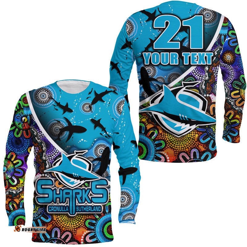 Custom Personalised Cronulla Sutherland Long Sleeve T-shirt Sharks Indigenous Aboriginal