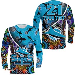Custom Personalised Cronulla Sutherland Long Sleeve T-shirt Sharks Indigenous Aboriginal