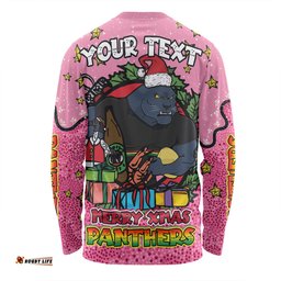 Penrith Panthers Christmas Custom Long Sleeve T-shirt - Merry Christmas Our Beloved Team With Aboriginal Dot Art Pattern V2 Long Sleeve T-shirt