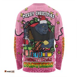 Penrith Panthers Christmas Custom Long Sleeve T-shirt - Merry Christmas Our Beloved Team With Aboriginal Dot Art Pattern V2 Long Sleeve T-shirt