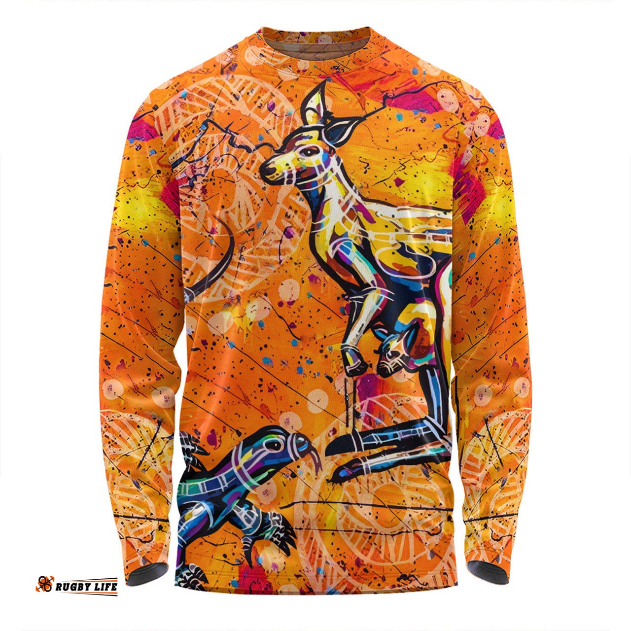 Australia Kangaroo Aboriginal Long Sleeve T-shirt - Australia Kangaroo And Goanna Long Sleeve T-shirt
