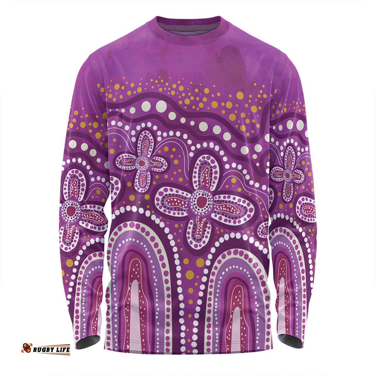 Australia Aboriginal Long Sleeve T-shirt - Dot painting illustration in Aboriginal style Pink Long Sleeve T-shirt