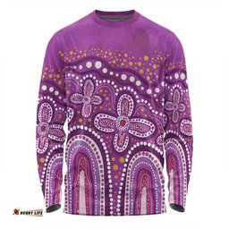 Australia Aboriginal Long Sleeve T-shirt - Dot painting illustration in Aboriginal style Pink Long Sleeve T-shirt