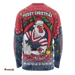 Sydney Roosters Christmas Custom Long Sleeve T-shirt - Merry Christmas Our Beloved Team With Aboriginal Dot Art Pattern Long Sleeve T-shirt