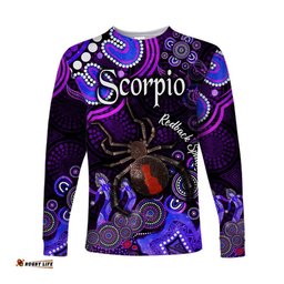 Custom Personalised Australian Astrology Long Sleeve T-shirt Scorpio Redback Spider Zodiac Aboriginal Purple