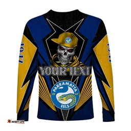 Custom Personalised Eels Rugby Long Sleeve T-shirt Mascot Parramatta Since 1947 Cool Skull