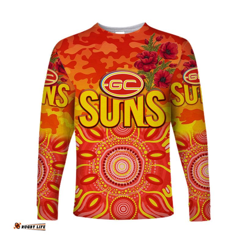 Custom Personalised Gold Coast Suns ANZAC Long Sleeve T-shirt Indigenous