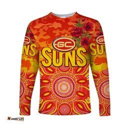 Custom Personalised Gold Coast Suns ANZAC Long Sleeve T-shirt Indigenous