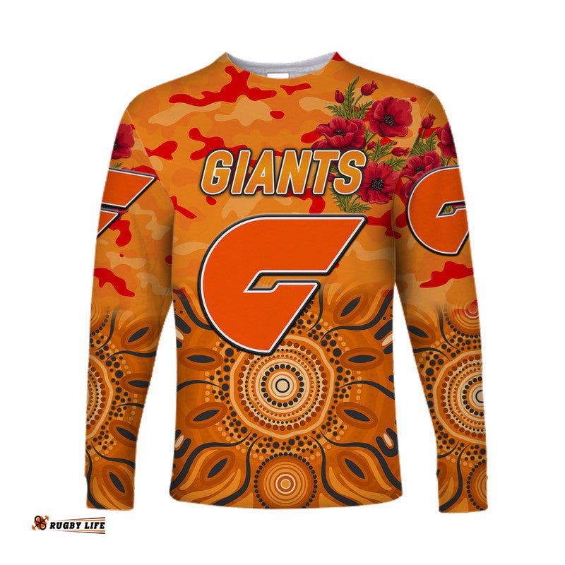 Custom Personalised Greater Western Sydney Giants ANZAC Long Sleeve T-shirt Indigenous