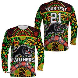 Custom Personalised Panthers Rugby Long Sleeve T-shirt Boomerang Indigenous Dots