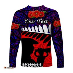 Custom Personalised New Zealand Maori ANZAC Long Sleeve T-shirt Remembrance Soldier Purple