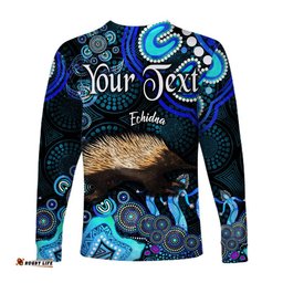 Custom Personalised Australian Astrology Long Sleeve T-shirt Virgo Echidna Zodiac Aboriginal Blue